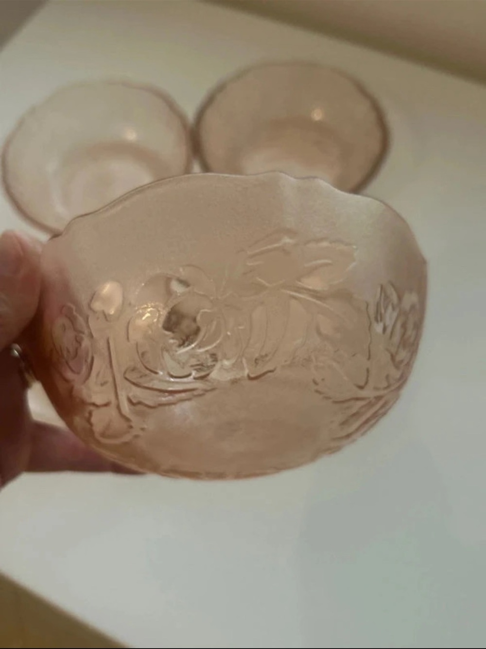 Vintage Arcoroc Pink depression glass bowls (set of 5)